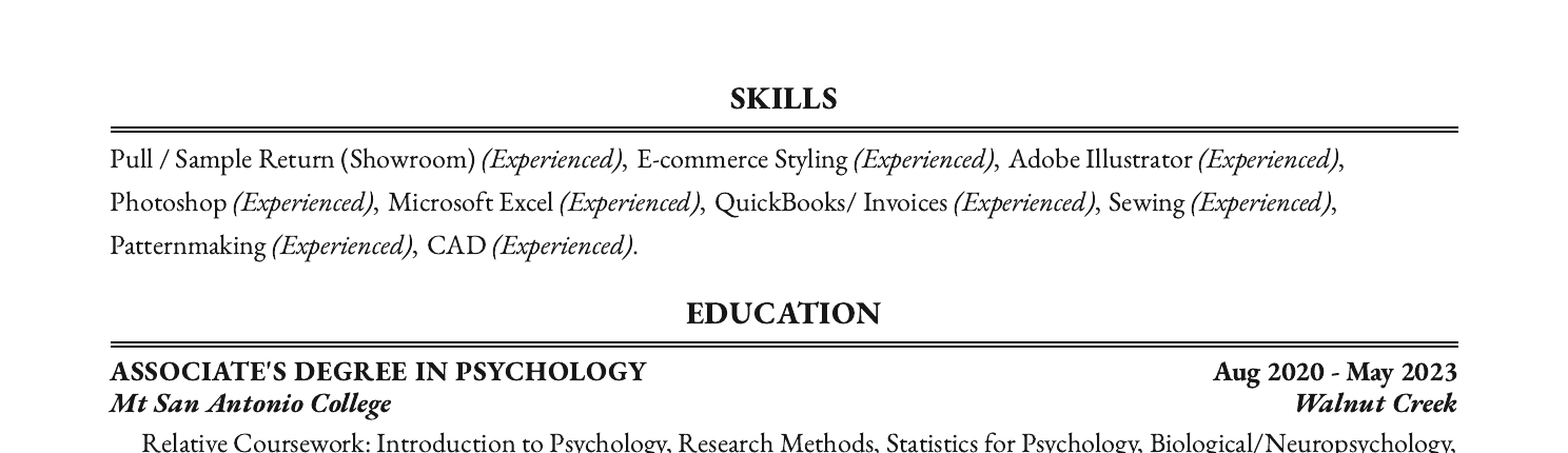 Chiara Elaine resume page 2 top